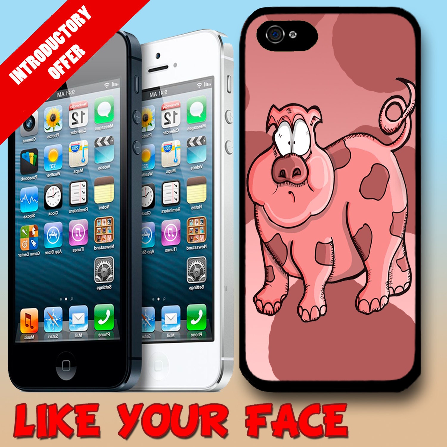 Phone case cover for the Iphone 5 / 4 / 4S Funny cartoon Farm Yard Pot Bellied Pig animal print hard phone case cover for the Iphone