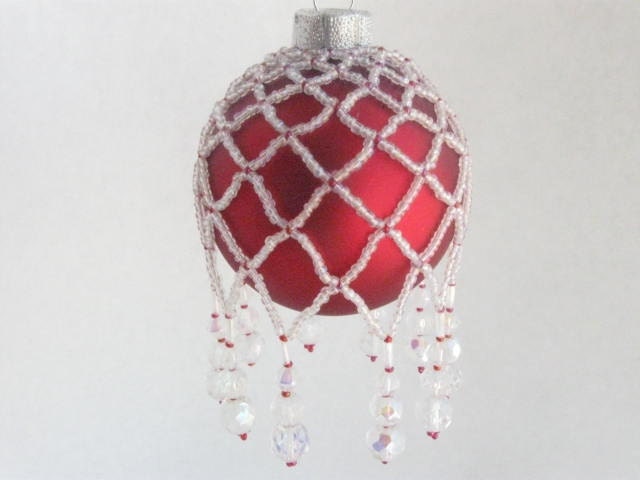 Red and White Crystal Beaded by Hand Victorian Christmas Holiday Ornament Cover
