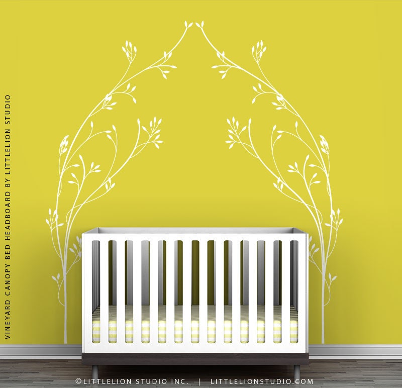 White Vineyard Canopy Bed Headboard Wall Decal by LittleLion Studio