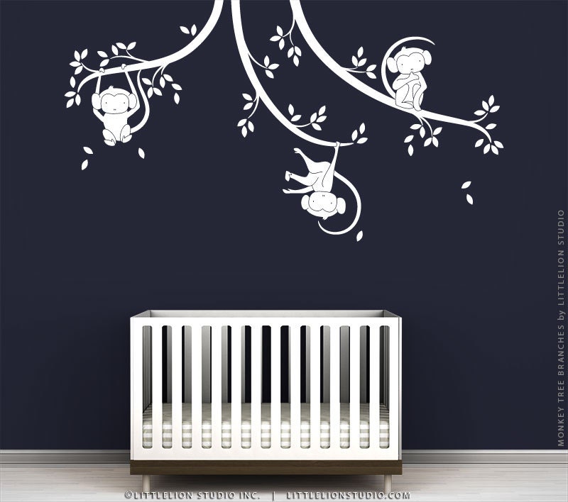 White Monkey Tree Branches Wall Decal by LittleLion Studio