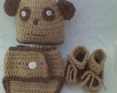 Newborn crochet teddybear diaper cover set with booties