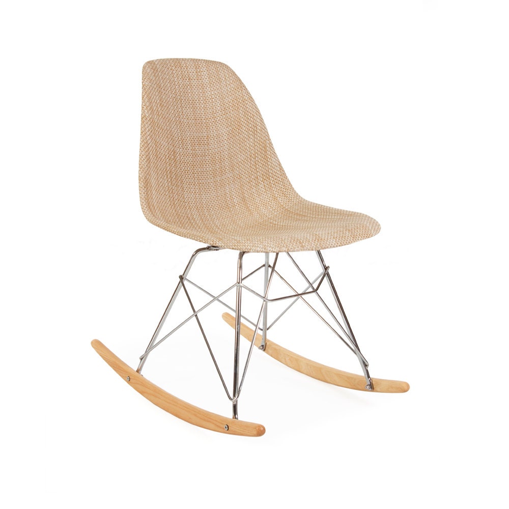 Retro modern style  natural straw colour woven rocking chair