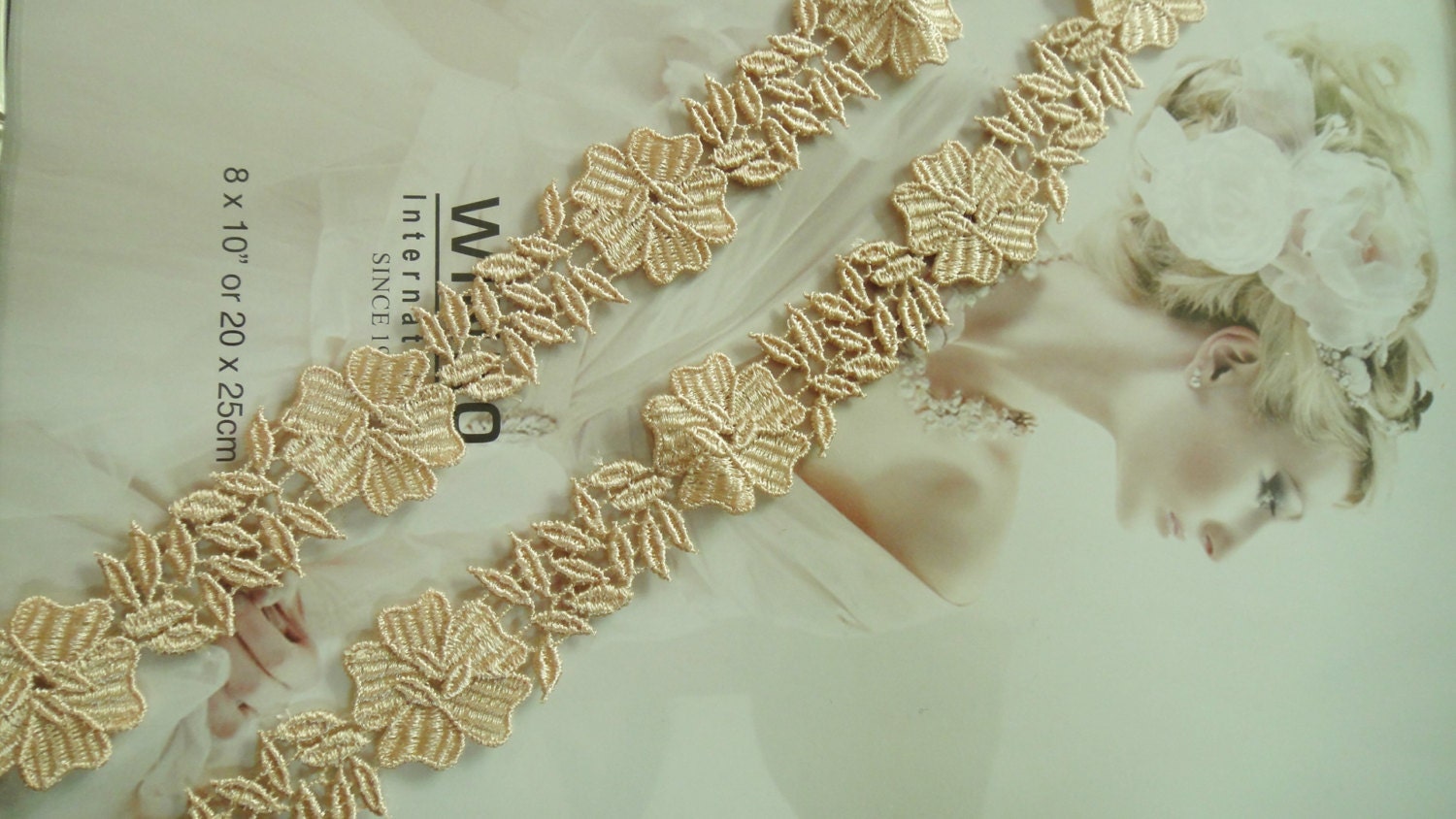 1 Yard Champagne Double Edge Narrow Trim,Embroidery lace,Floral trim for baby headband