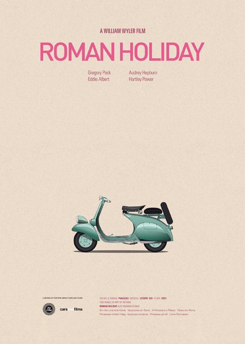 Roman Holiday movie print, poster A4 Cars And Films