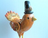 Thanksgiving Turkey on Pumpkins Original clay folk art sculpture