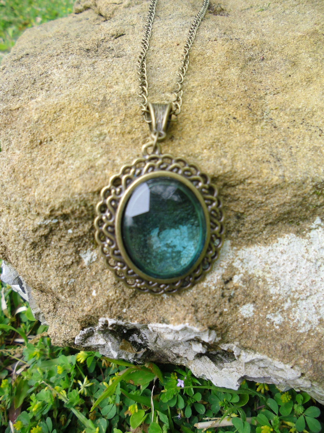 Blue & Bronze Pendant Necklace