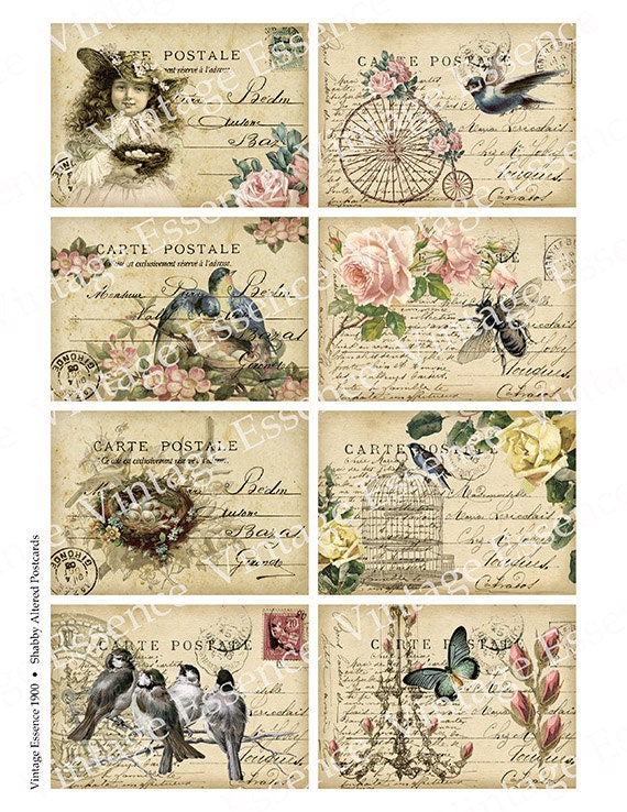 SHABBY ALTERED ATC Postcards Digital Collage Sheet for Tags Cardmaking Scrapbooking Mixed Media