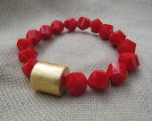 Poppy red opaque glass beads and 22k gold finding bracelet