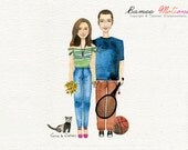 Digital File CUSTOM portrait , save the date, custom watercolor illustration, family portrait, custom illustration.