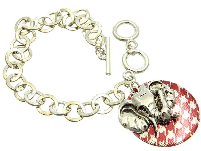 University of Alabama Red Houndstooth Elephant Charm Bracelet