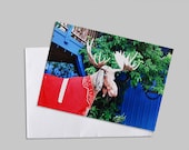 8 Miniature Note Cards-Paper Goods-Blank-Moose in Park City-Red-brown, blue, green mountain animal nature wildlife art stationery