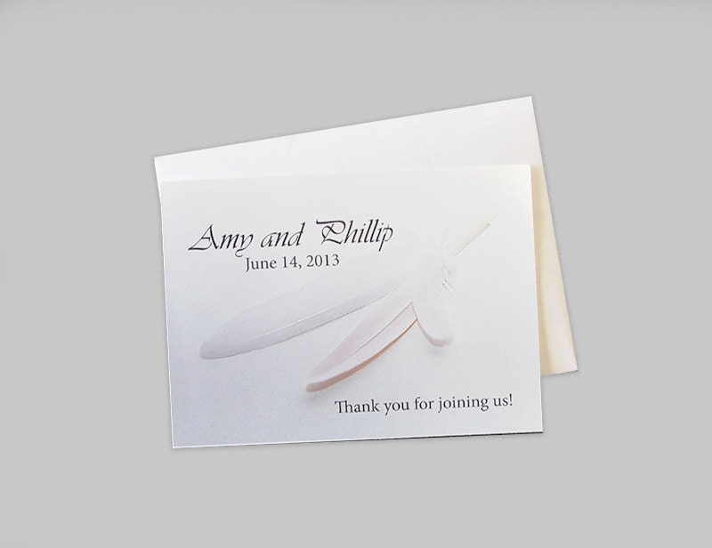 10 Miniature Note Cards-Paper Goods-Personalized Wedding Favors-Guest Thank you Cards with White Feathers Stationery