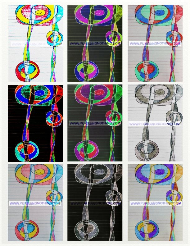 Printable Digital Mixed Media ACEO/Collage Sheets "Tangled Lines"