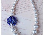 Gatsby Insired  Pearls with Blue Monet reworked brooch necklace, vintage wedding, bride, PinUp,Burlesque Beauties