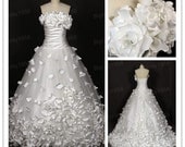 2013 New Style Handmade Flowers Wedding Dresses Ball Gown Satin Wedding Gown