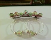 lovely glass beads pink and green preppy and fun on large barrette with matching hoops