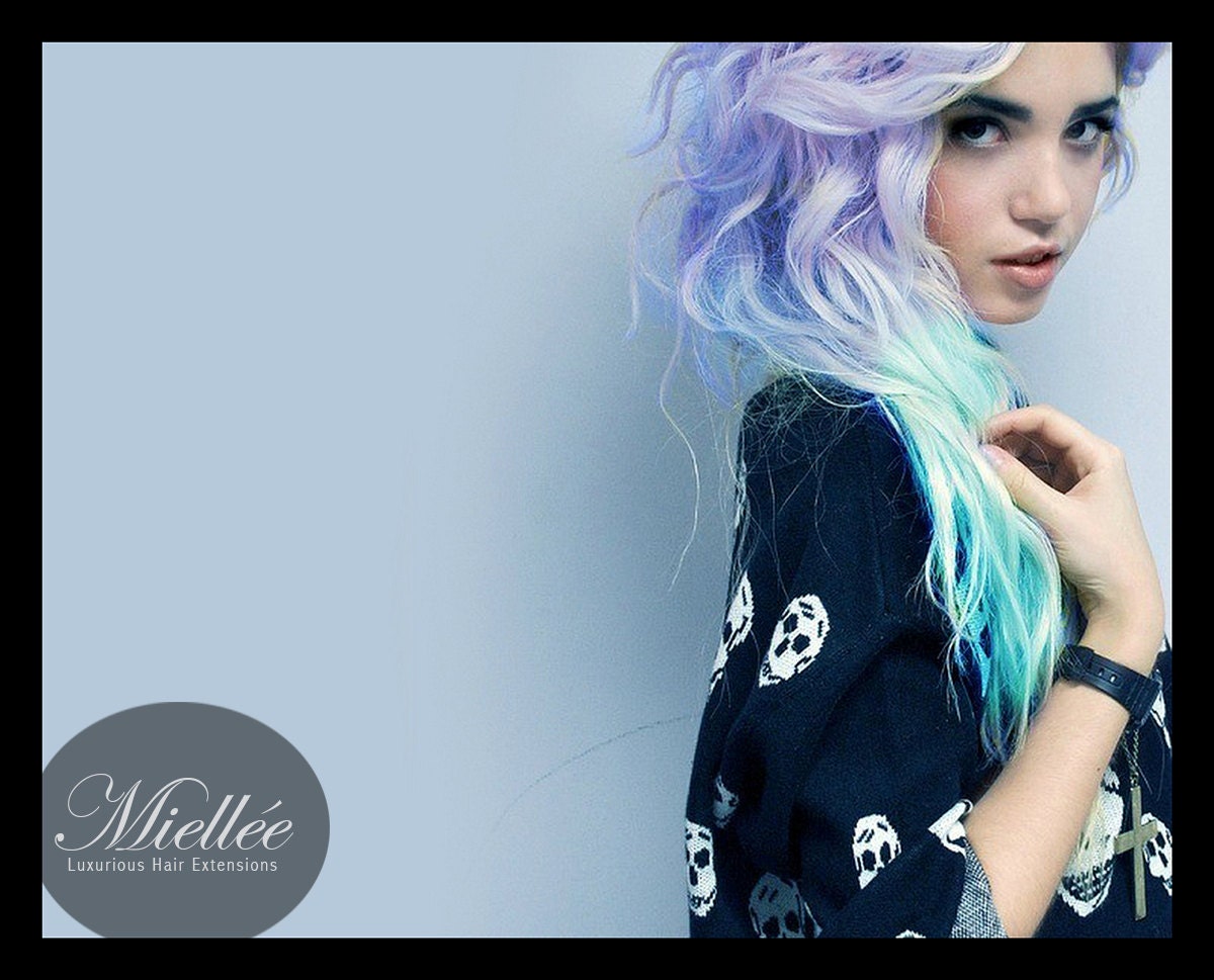 18" Mint Purple Ombre Hair Extensions / Remy Human Hair / Beach Wave Texture / More lengths and colors available / Weft, tape or clip in