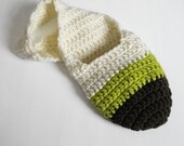 Handmade Crochet Stork Sack - Hanging Cocoon - Newborn Pod in Cream, Lime, and Chocolate - Newborn and Infant Photography Prop
