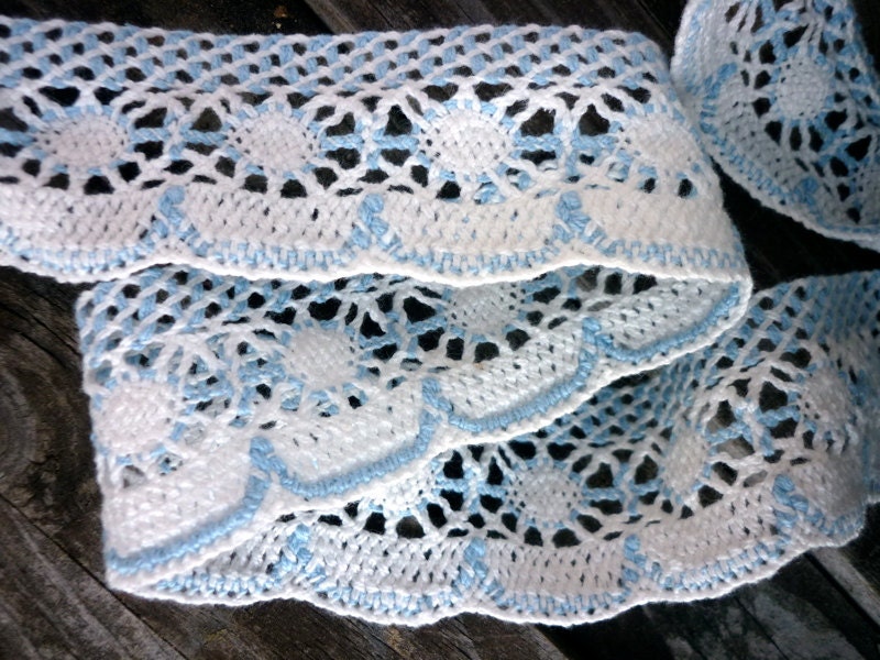 2m /2 yds Vintage Lace Trim Blue White, Scandinavian French Danish Farmhouse Cottage Rustic Shabby Chic/ Sewing Art Jewelry Making