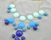 cute blue resin necklace, handmade bib Necklace/glitter Statement Bubble choker,bridesmaid gifts,unique Beaded  Jewelry  gradient ramp