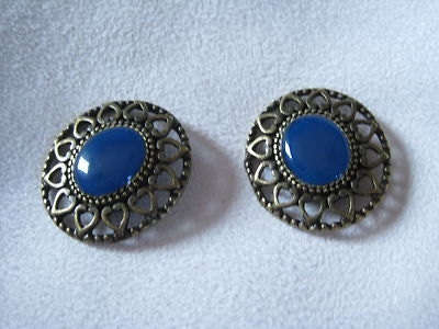 4 button blue Handmade metal bronze cabochon 30x27mm LARP Medieval Costume
