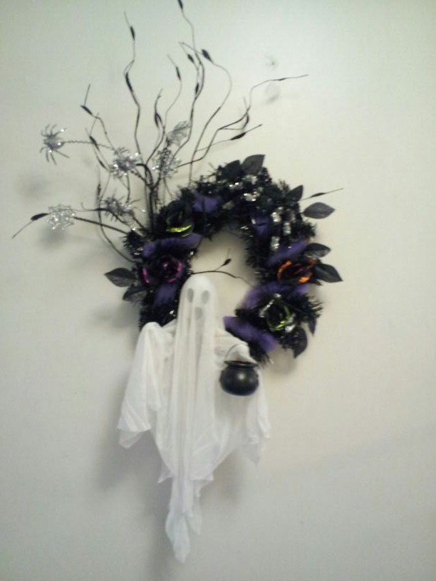 Halloween Ghost and Roses handmade Wreath
