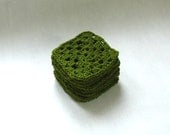 10 large granny squares / crochet applique/ crochet granny squares / craft supplies/ 4 - 5 inch square / moss green applique