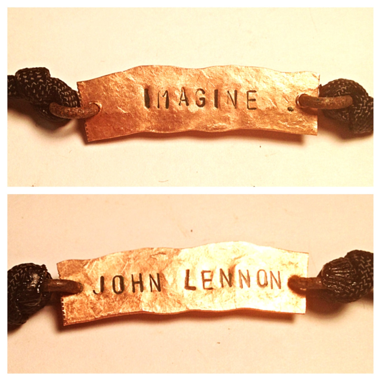 Imagine John Lennon two sided rustic copper cord bracelet