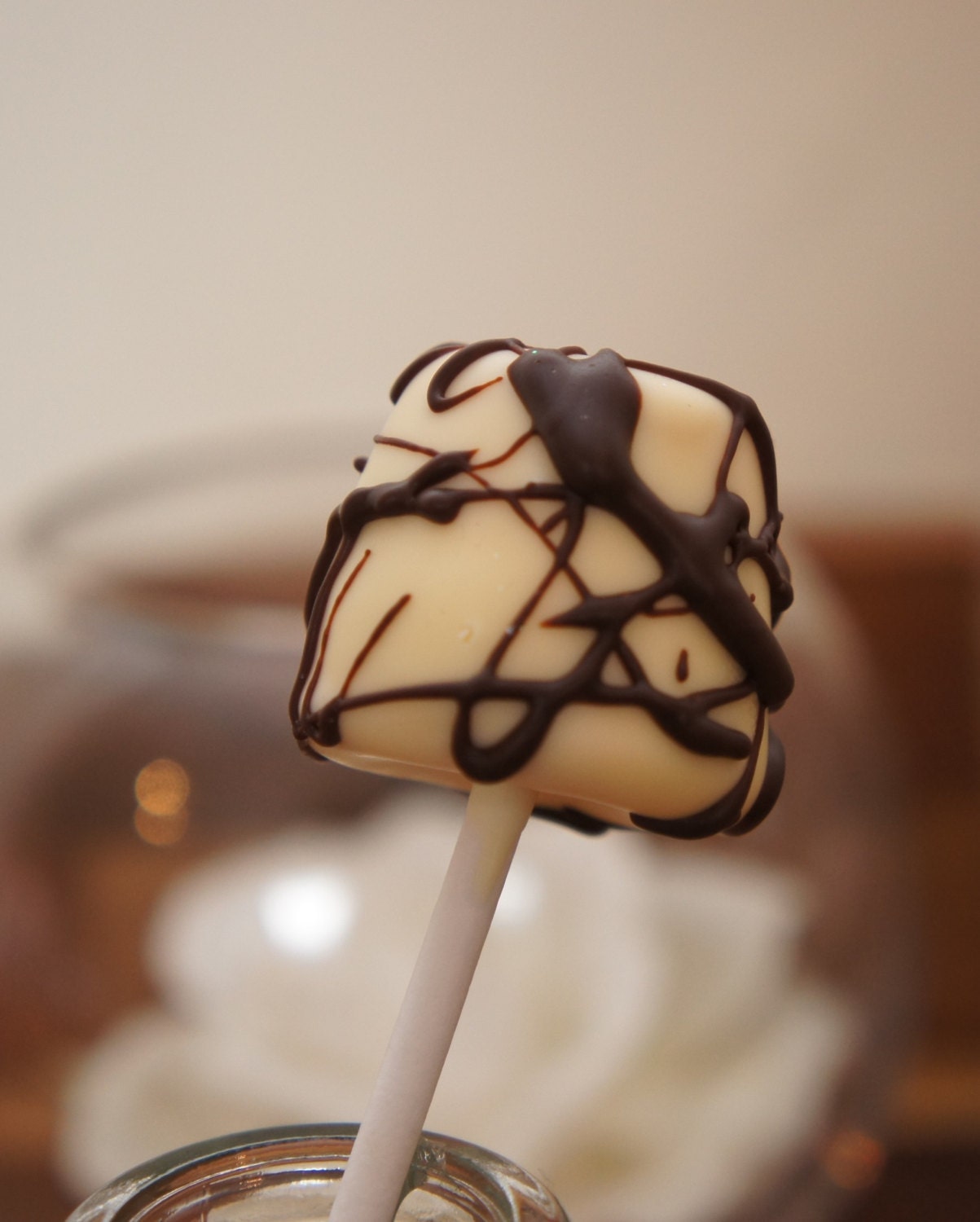 50 White And Plain Chocolate Swirl Marshmallow Candy Cake Pops. Great for birthday parties, baby showers, wedding favors,  party bags.