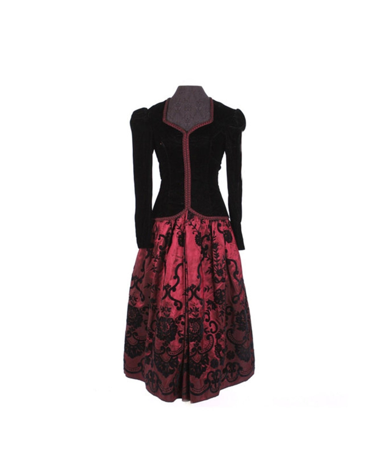 Vintage Scott Mc Clintock Velvet And Taffeta Evening Formal Gown Small, Black And Burgundy, Steampunk Retro Chic, Wicked Good Gown
