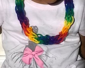 Finger knitted single threaded multi colored (rainbow) 100% cotton yarn necklace