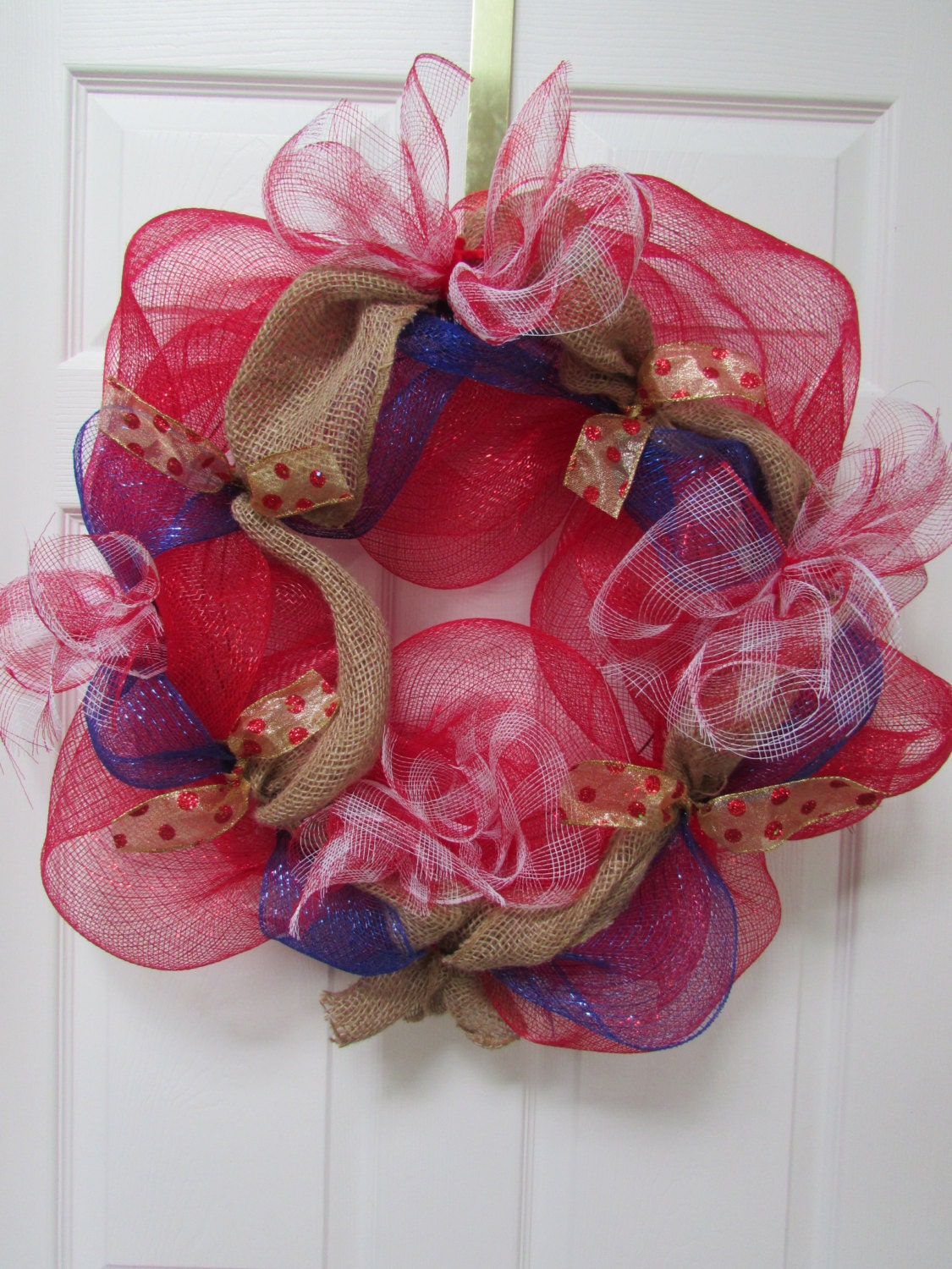 Holiday Wreath Mesh Deco, Burlap, Patriotic, 4th of July, Memorial Day