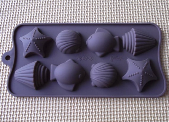8-Sea Shell Fish Star Chocolate Mold  Cake Mould  Flexible Silicone Mold For Handmade Soap Candle Candy Chocolate Cake Fimo Resin Craft