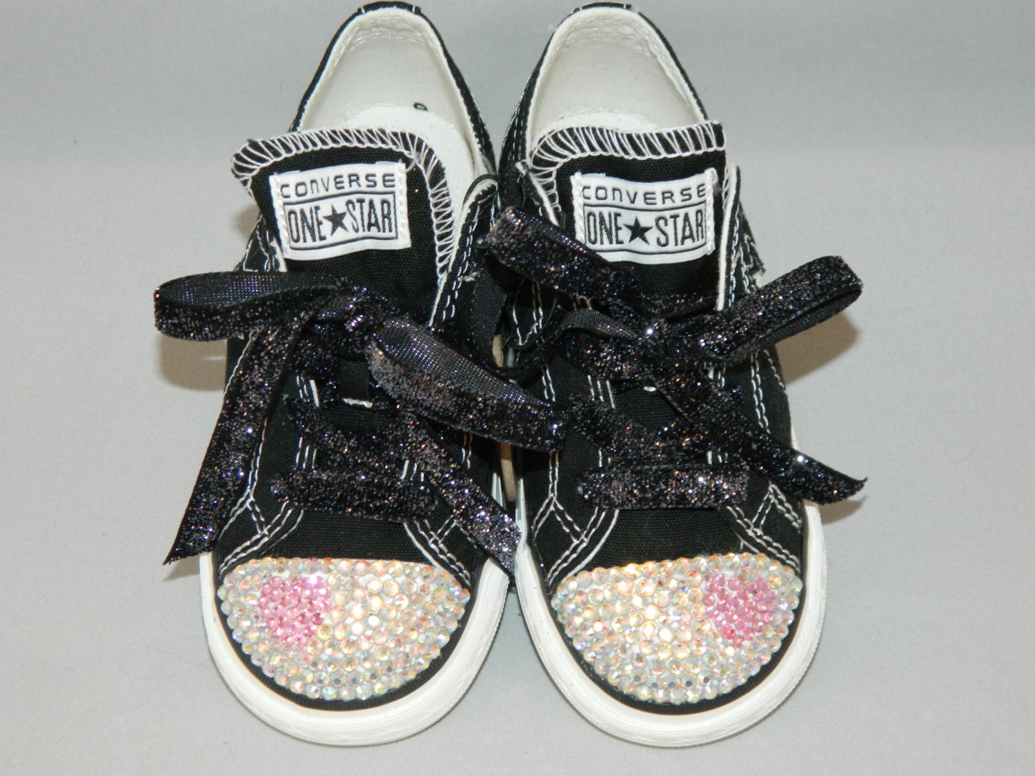 Converse Bling Infant Size 9 One Star Shoes with Inset Heart Design.