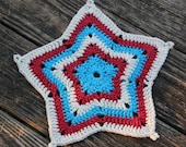 Patriotic, Americana Large, 5 Point Star Doily Potholder, Hot Pad, Dishcloth, Sized To Fit Your Pyrex Apple Pie Dish
