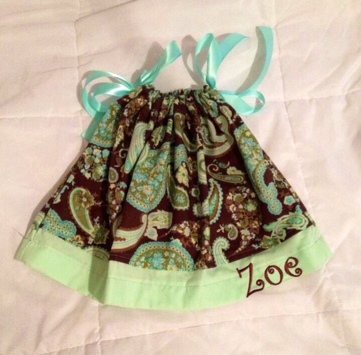 Mint and Brown Paisley pillowcase dress and matching boutique bow