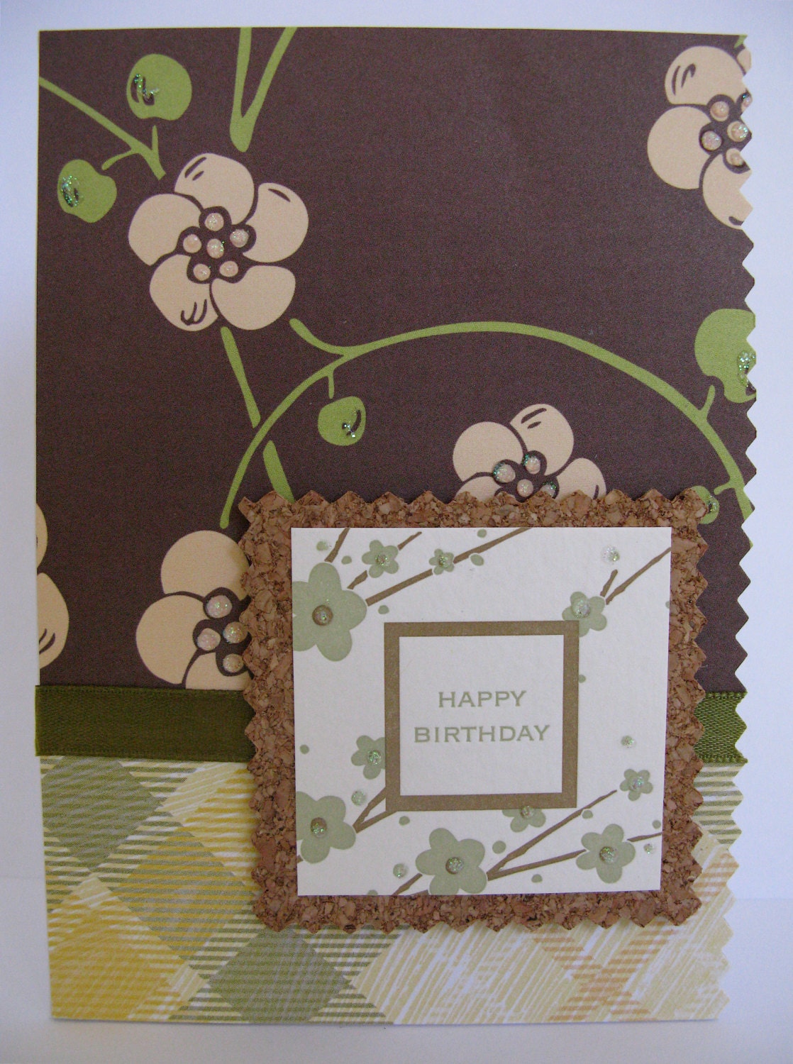 Birthday Card Handmade Blossoms on Brown Background