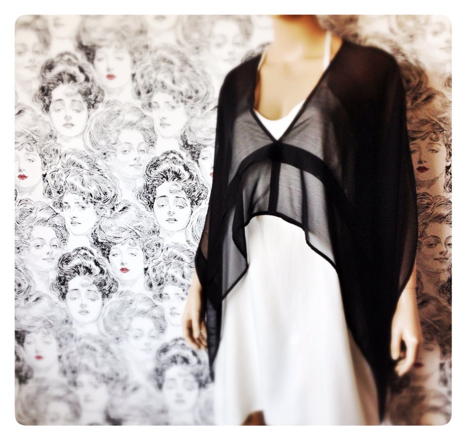 Kaftan Sheer Top, Chiffon Blouse, Sheer Coverup, Sustainable Fashion, Flowy Top