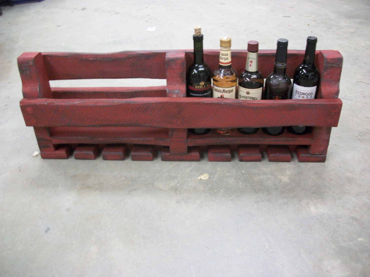 Distressed brick red wall mount wine rack and wine glass rack