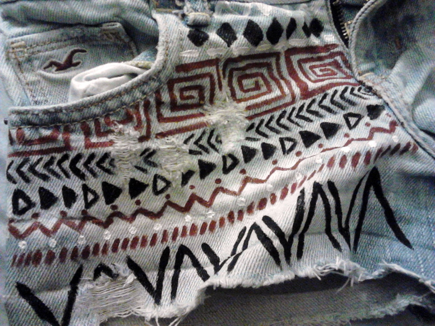 Trendy Hipster Aztec Tribal Printed Handmade Hollister Brand Size 0 Short Shorts