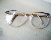 Great 80s womenglasses with blue accents. vintage eyewear for Hipster. Festival summer is coming