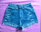 FREE SHIP waist 28" high waist black denim shorts cutoff frayed silver stud tag size 12