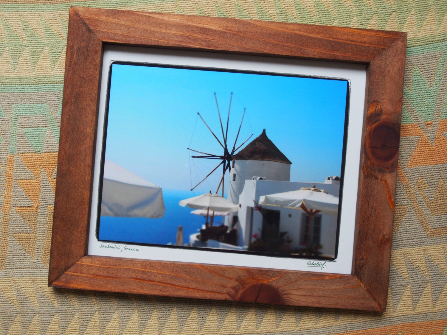 SANTORINI WHITE-OUT - unique, handmade wooden frame and limited print