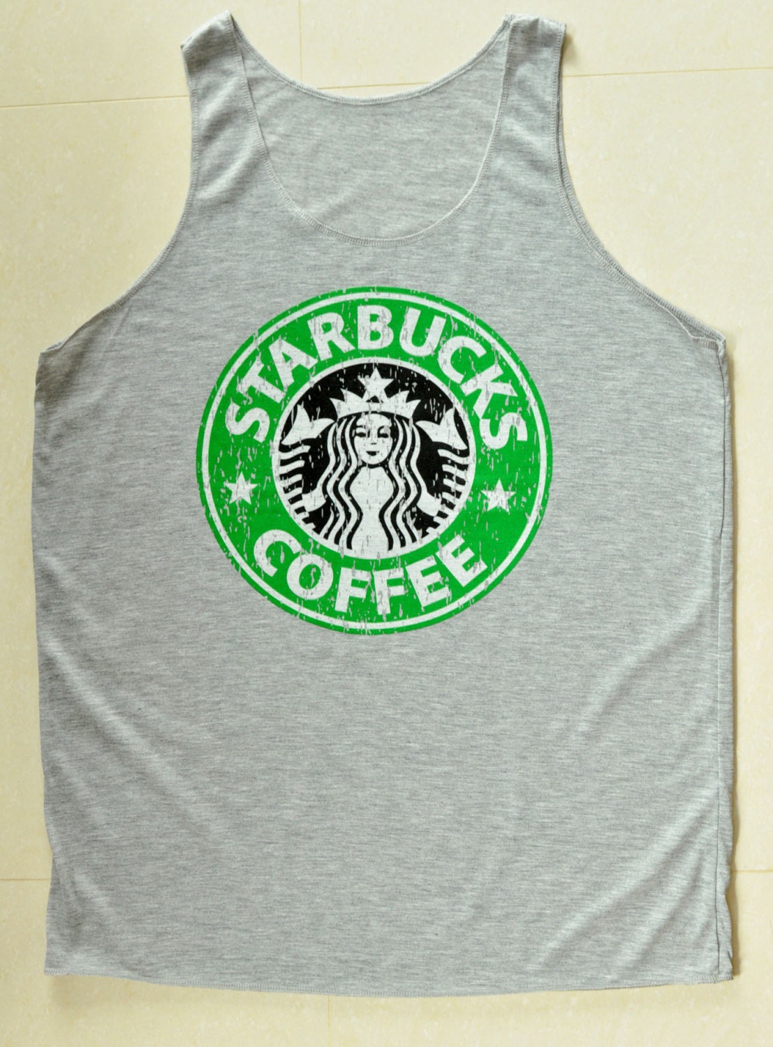 Gray tank top Starbucks  tank top Tunic Unisex Shirt men Vest Women Sleeveless Singlet T-Shirt Size  L