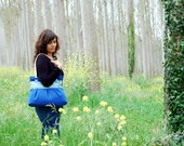White forest - handpainted and embroidered pleated tote bag in royal blue - Herbarium Collection