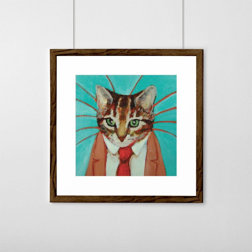 Pumpernickle PIckle Business Cat Fine Art Print 6x6"