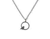 Circle Bird Necklace with Dark Grey Finish