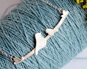 Nestling Bird Mother's Necklace with Momma & 1 Baby Bird - - BRIGHT WHITE FINISH