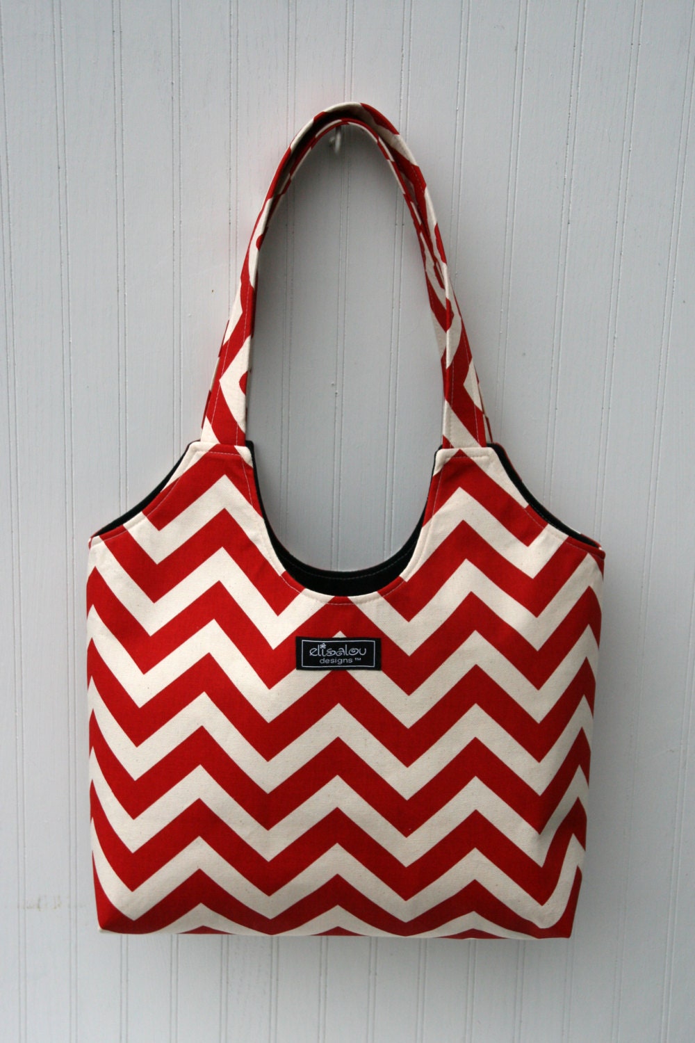 Boho Tote Bag in Red Chevron