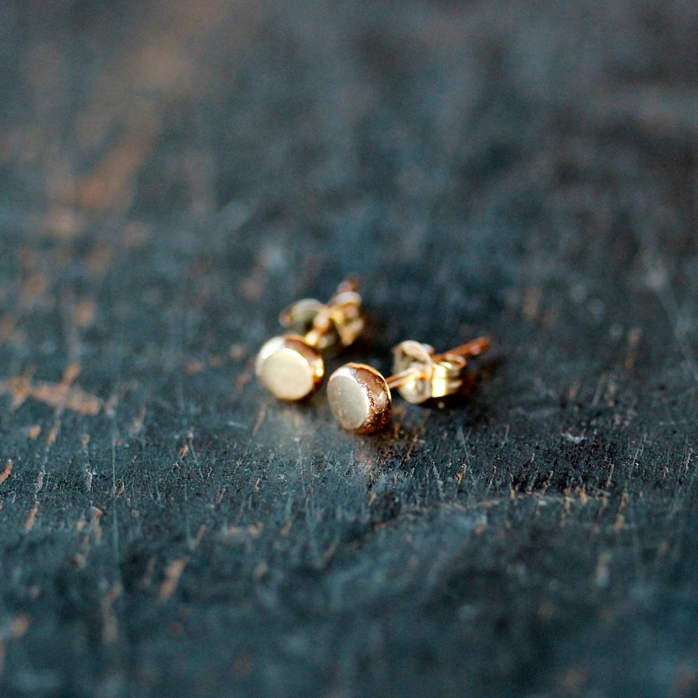 14k Gold Organic Dot Stud Earrings Recycled Eco Friendly Ethical Sweet Everyday Posts Handmade Jewelry